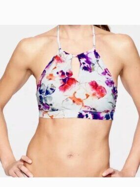 Athleta Watercolor Keyhole Halter Bikini Swim Top ** Medium ** EUC!!